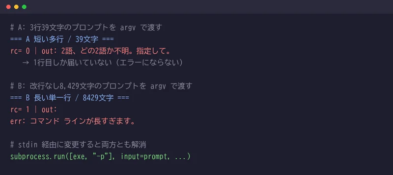 argv渡しで起きた2種類の失敗とstdin経由での回避